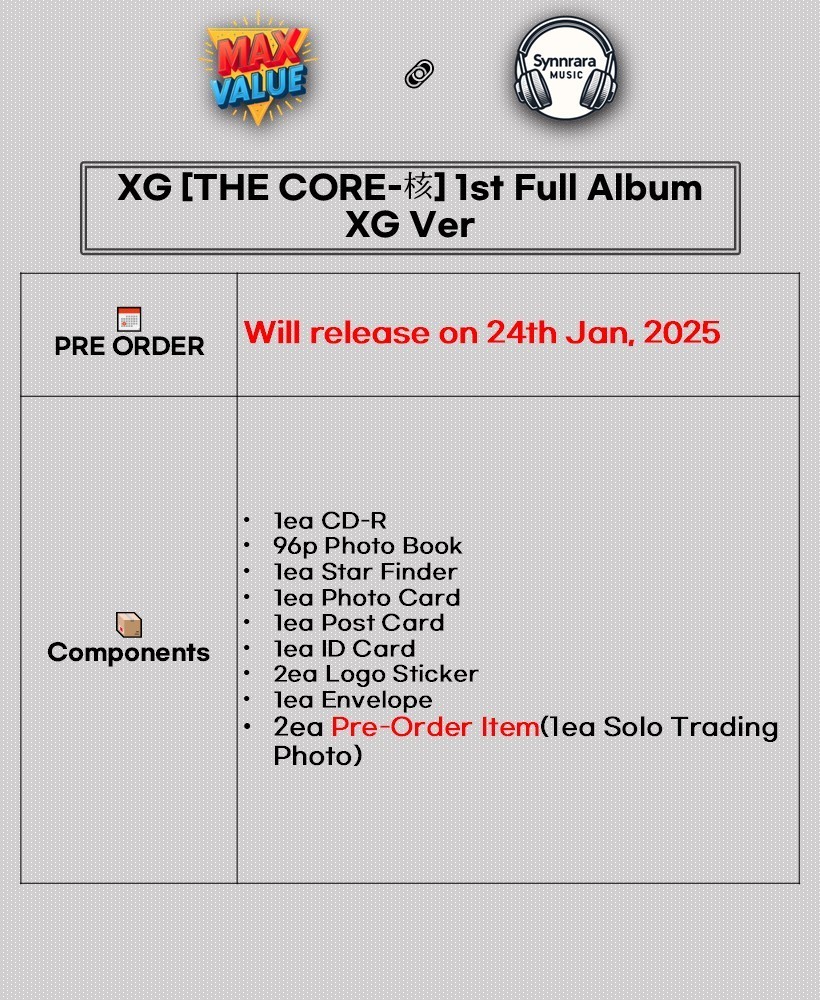 XG THE CORE-核 1st Full Album XG Ver/CD+Photo Book+3Sticker+3Card+
