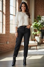 BN RIVER ISLAND black CARRIE high rise mom cotton denim jeans 12 32"W 28"L NEW