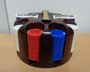 Vintage Bakelite Mid Century Poker Chip Set Playing Cards Caddy Holder