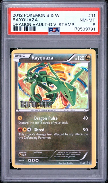 2012 POKEMON BLACK & WHITE DRAGON VAULT DRAGON VAULT STAMP #11 RAYQUAZA PSA 8