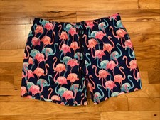 Flamingo Blue Pink Swim Trunks Mens 2XL George Tropical Elastic Drawstring Waist