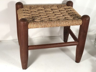 Vintage MCM Woven FootStool/Ottoman~ Cord Seat w/ Solid Wooden