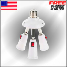 3in1 Light Socket Splitter E26 E27 Adapter with Switch Adjustable Arm 3-Way