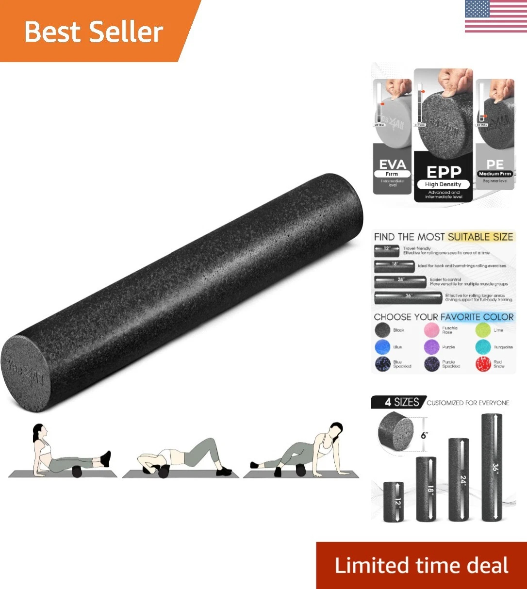 Chemical-Free EPP Foam Roller – 36 Inch for Back Pain Control & Mobility Boost