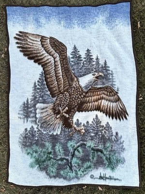 Vintage Biederlack Flying Eagle Reversible Fuzzy Blanket Made in Germany 54x77 