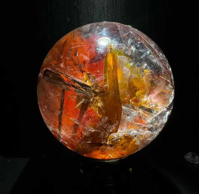 110mm Natural Red glue flower Quartz Sphere Crystal Energy Ball Reiki Decor