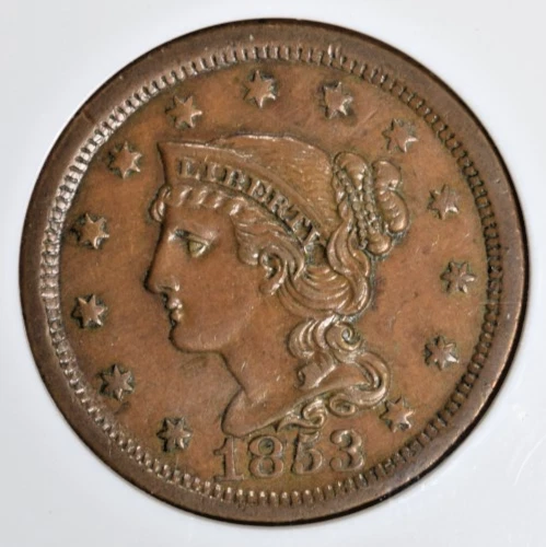 1853 BRAIDED HAIR LARGE CENT ~ R-2 N-27! NICE GLOSSY CHOCOLATE UNC NGC MS61! - Image 3 of 4