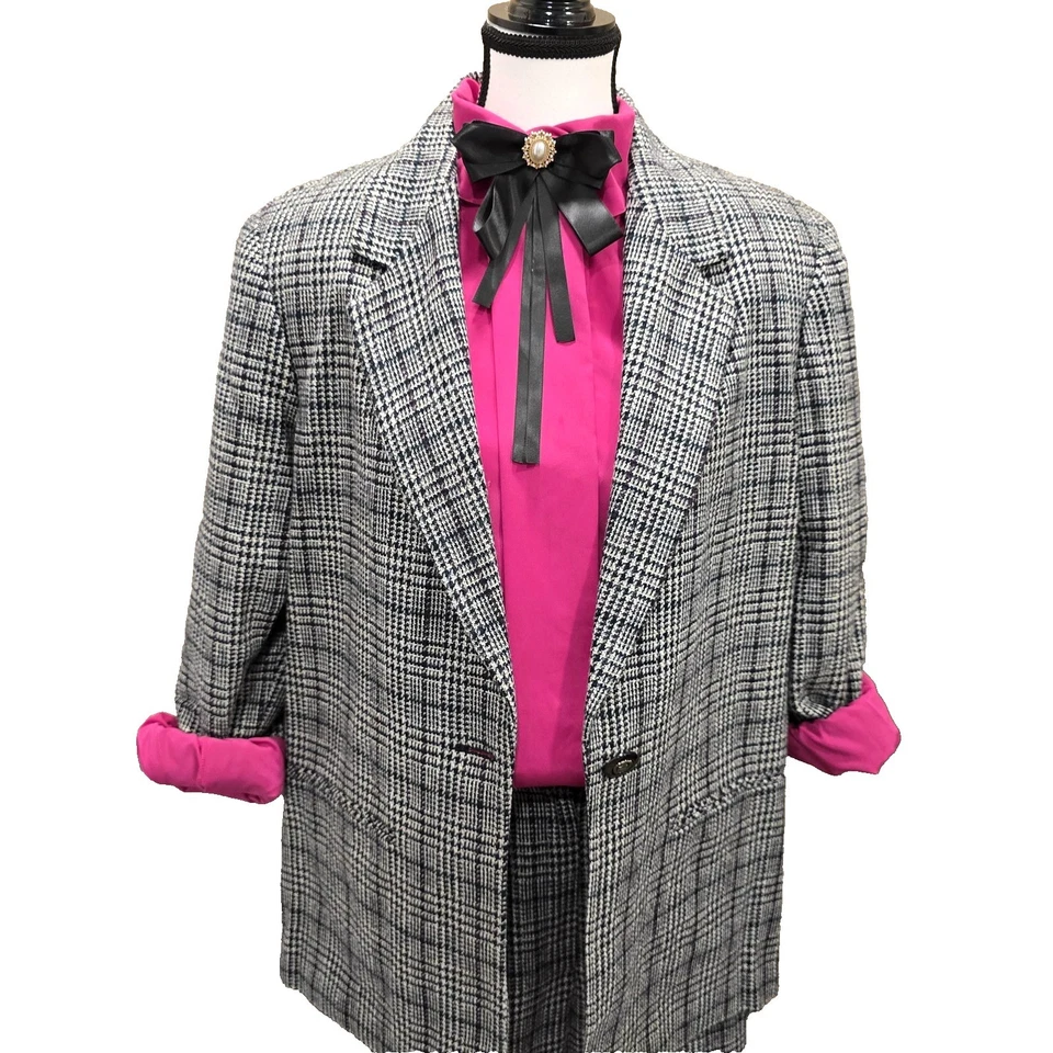 80s Preppy Requirements Blazer (8) Pants (10) Womens Houndstooth Wool Blend Suit - Image 4 of 4