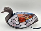Vintage Tiffany Style Stained Glass Duck Lamp Bronzed Metal Body