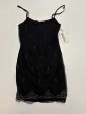 NEW VTG Y2K Mesh Black Slip On Dress Whimsigoth Vamp Fairy Grunge Size S