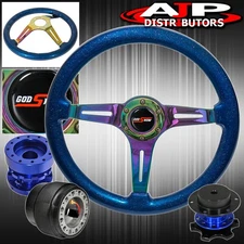 Neo Chrome Blue Steering Wheel For 86-98 Rx7 + Blue Quick Release + Extender