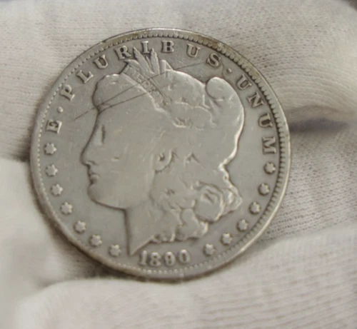 1890 CC US Morgan Silver Dollar $1 VG (Cleaned, Scratch)