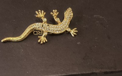 STUNNING VINTAGE ESTATE GOLD TONE RHINESTONE GECKO LIZARD 2 1/2'' BROOCH