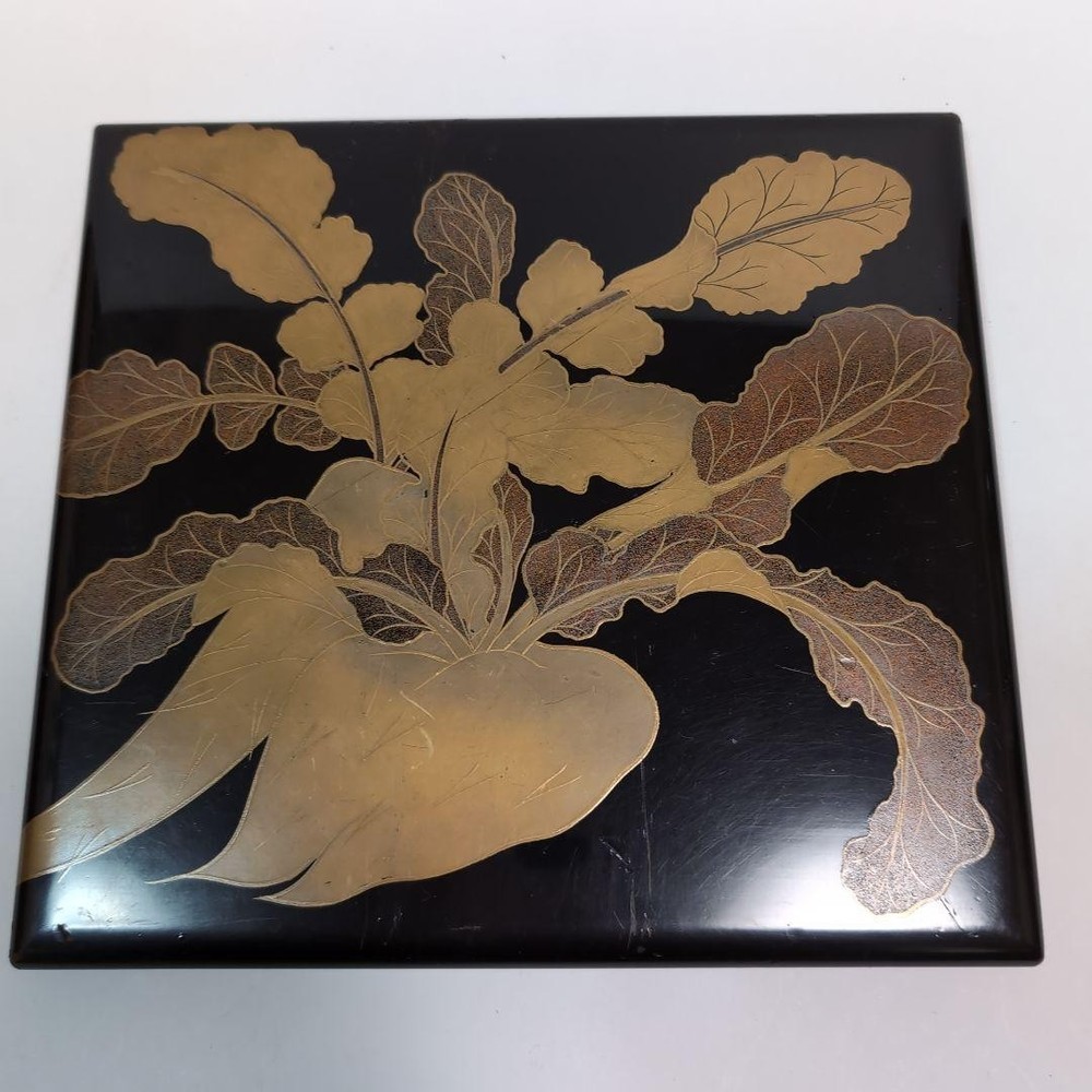Jubako Bento Box Japanese Fourtiered makie box with illustrations of radish vege