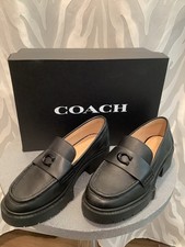 Coach Leah Black Leather Platforms Slip-On Loafers with Box Size 6