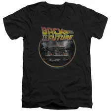 Back To The Future Back Mens Slim Fit V-Neck T Shirt Black Officially Licensed