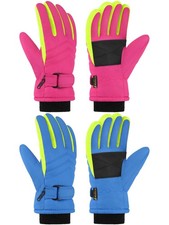 2 Pairs Kids Winter Snow Gloves Waterproof Windproof Warm Fleece Boys Girls S...