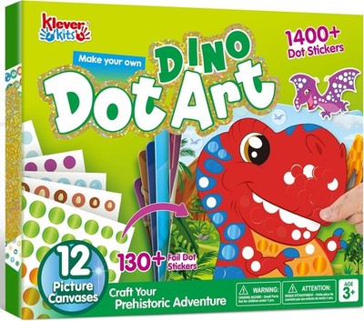 Klever Kits Dot Art Aktivität, Dot It Dinosaurier, Sticker Bastelset für Kinder