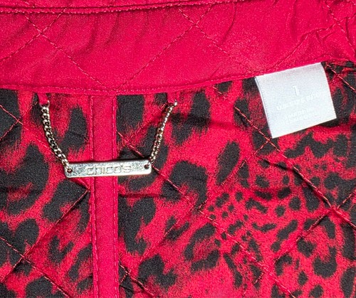 Chico's Womens Red Quilted Snap Shut Jacket Size 8 / 10 - Picture 3 of 17