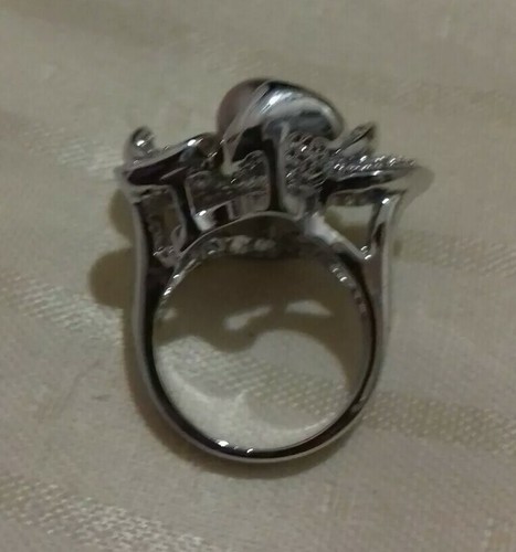 Anello donna argento 925 rodiato cristalli e perla sintetica - Foto 12 di 12
