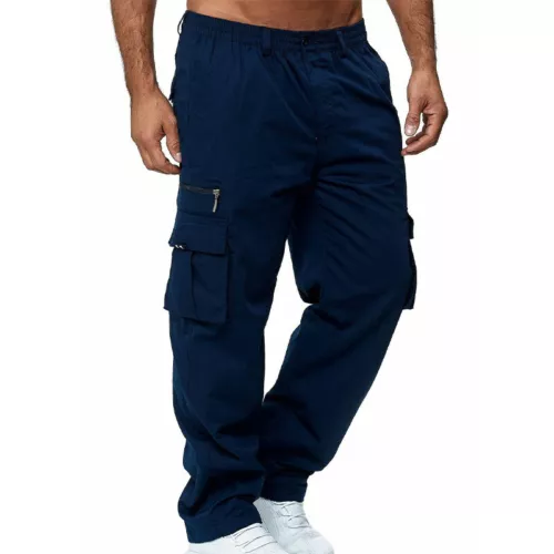 Mens Lightweight with Pockets Bottoms Men Leisure Elastic Waist Cargo Pants - Picture 11 of 47