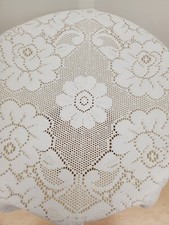 WHITE OR IVORY 36" ROUND Scalloped Polish Lace Tablecloth for SMALL TABLE TOPPER