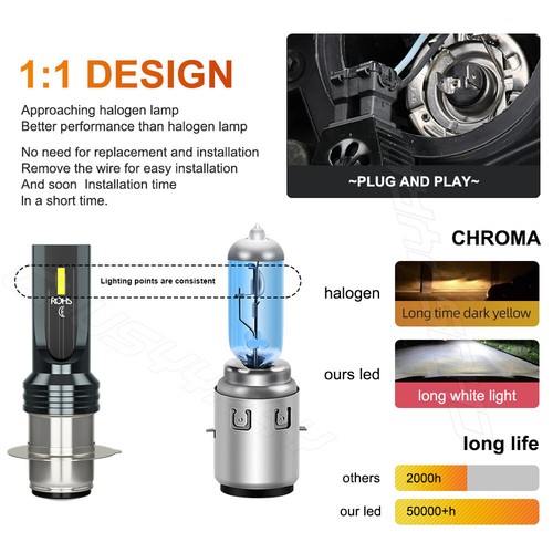 High Power LED Headlight H6 2pc Bulb for Yamaha Raptor 660 2001-2005 Light 6000K - Bild 8 von 15