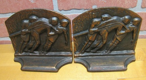 'GALLEY SLAVES' Orig Old Cast Iron Bookends circa 1920s decorative art book ends - Picture 7 of 12