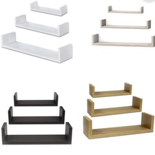 Set 3 mensole a parete a U scaffale sospeso legno mdf bianco grigio noce