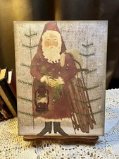 Primitive Folk Art Santa with Sled & Lantern, Handcrafted  Plaque  #10