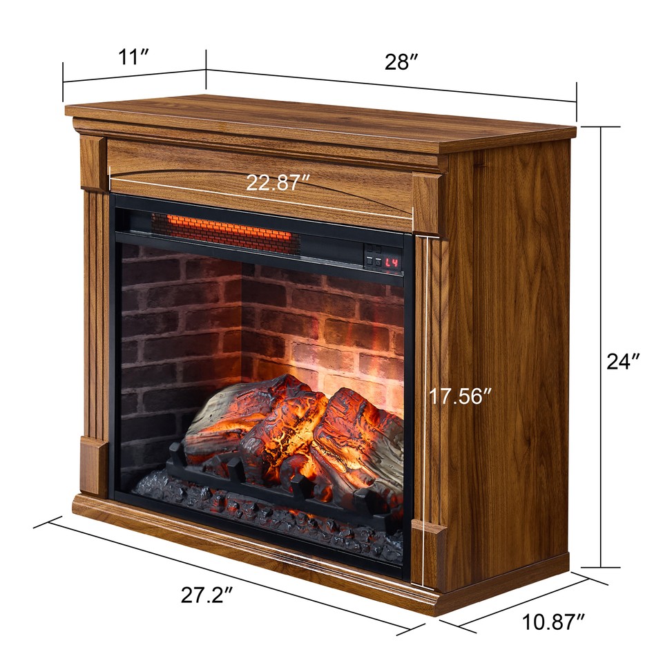 28 Inch Electric Fireplace Heater with Removable Caster Wheels and