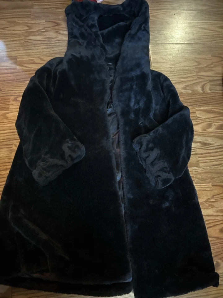 Maxi abrigo Jones New York para mujer XS imitación esquilado negro piel de visón con capucha