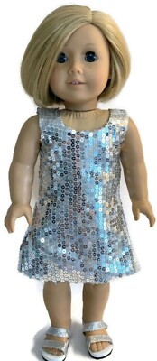 Silver Sleeveless Sequin Dress Clothes for 18 inch Girl Dolls