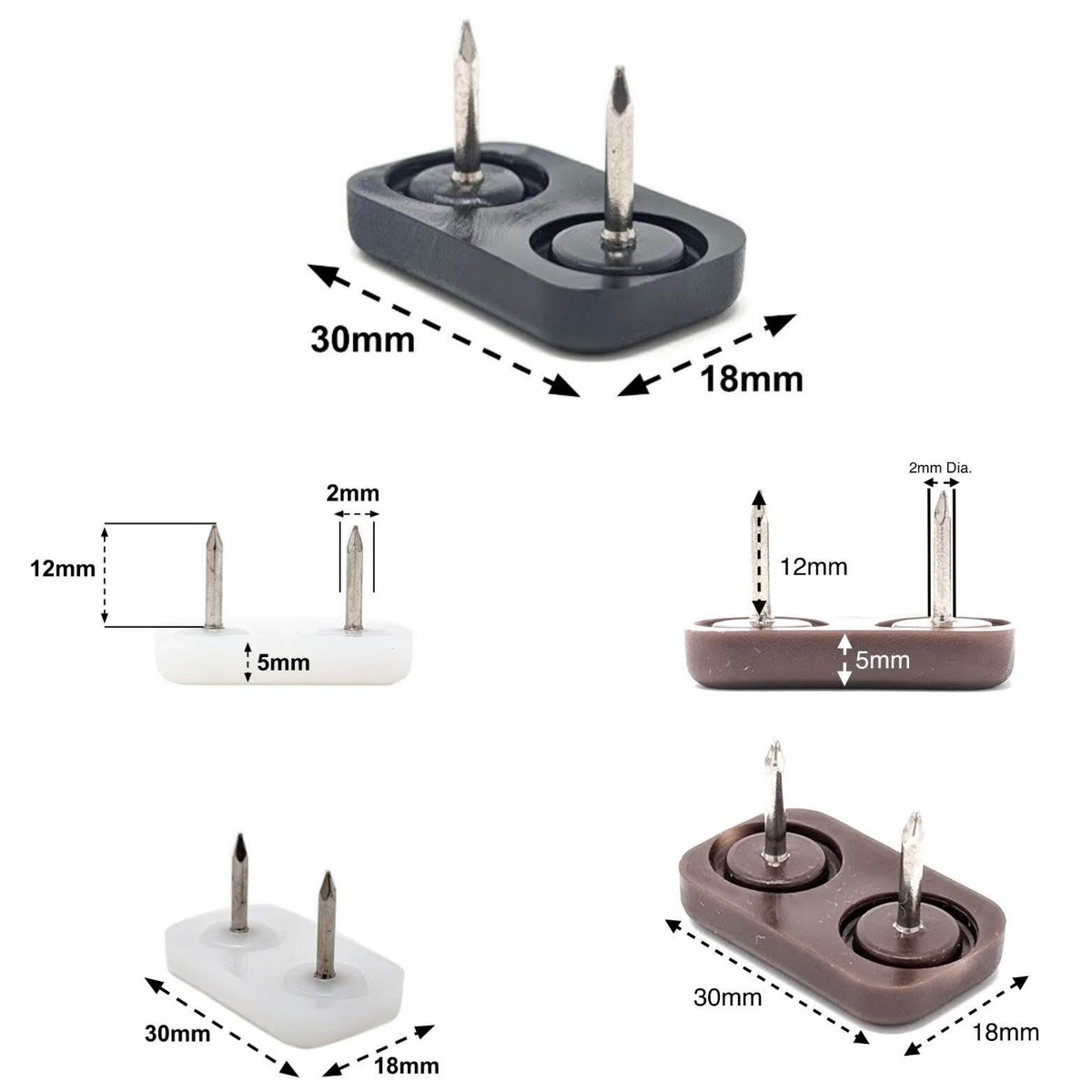 Furniture Gliders - Nail-in Nylon Slider Pads For Chair & Table Legs, 30mm Black, Pack Of 8 (Made In Germany)