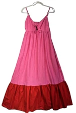Tabitha Brown Womens Maxi Linen Blend Sleeveless Dress Size S Pink Red Boho