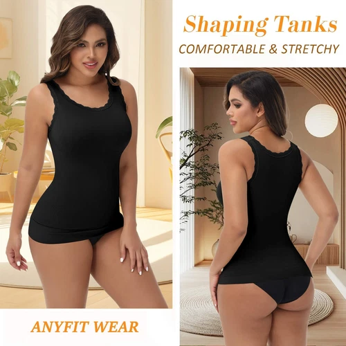 Damen Spitze Ausschnitt Kompressionsweste Tank Shapewear Bauch Kontrolle Body Shaper - Bild 5 von 17