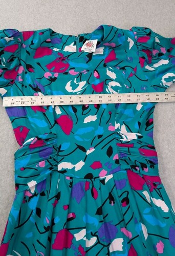 Vintage Lanz Originals 80's Cotton Floral Dress SZ 6 Modest Pockets Shoulder Pad - Picture 4 of 18