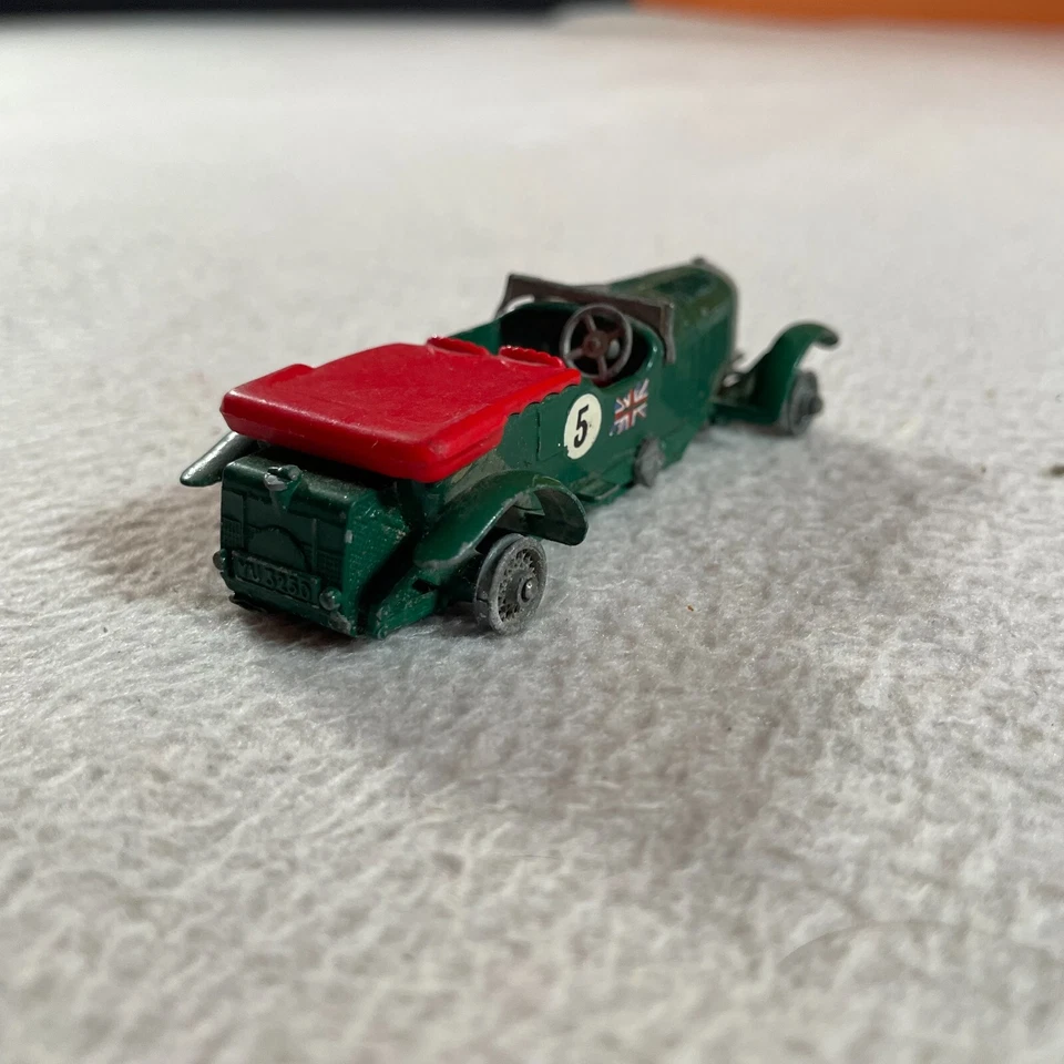 Matchbox Lesney 1929 Bentley coche de carreras vintage fundido a presión con faros difícil de encontrar Foto 4 de 4