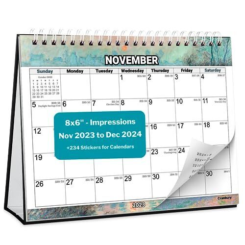 CRANBURY Calendario da scrivania piccola 2024 - Impressions 8x6 Calendario da scrivania in piedi noi - Foto 1 di 9