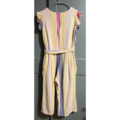 Line And Dot Women Kairi Flamingo Pastel Stripe Linen Crop Ankle Jumpsuit Medium Line And Dot Women Kairi Flamingo Pastel Stripe Linen Crop Ankle Jumpsuit Medium