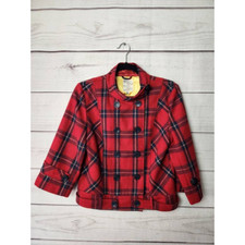Tulle Anthropologie Womens Peacoat Red Black Plaid Double Breasted Wool Blend M