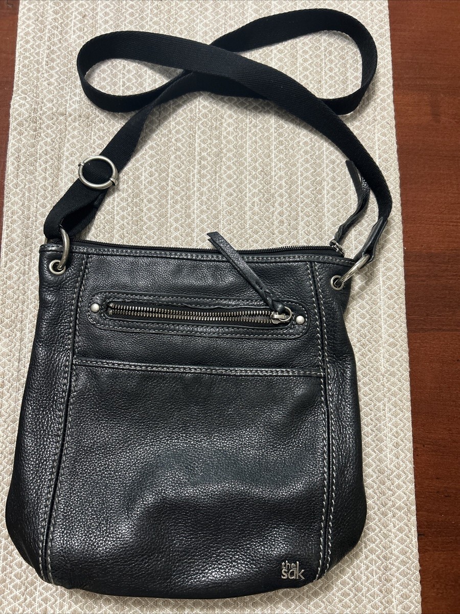 The Sak Black Soft Pebble Leather Adjustable Crossbody Shoulder