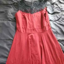 Large burgandy dress black lace accent