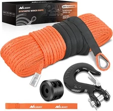 Nilight Winch Rope 1/4" x 50 ft Synthetic Winch Line Cable Kit Universal