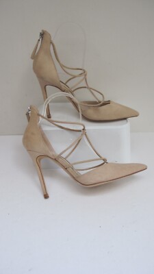 Size ZARA Beige Suede Heels- Open Sides- Zip Heel- VGC UK