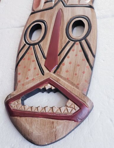 Easter Abstract Rabbit Wood African Mask Tribal Folk Art Wall Decoration 23x6" - Picture 2 of 6