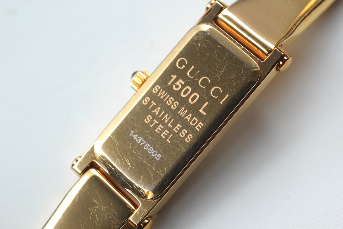 Near MINT] GUCCI 1500L White 1P Diamond Gold Bangle Quartz