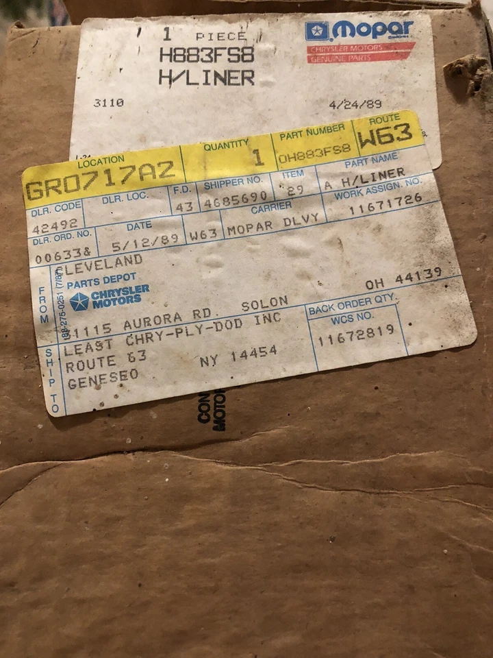 NUEVO EN STOCK MOPAR H883FS8 1988 LEBARON CONV CARBÓN CUBIERTA TECHO Chrysler Foto 4 de 4
