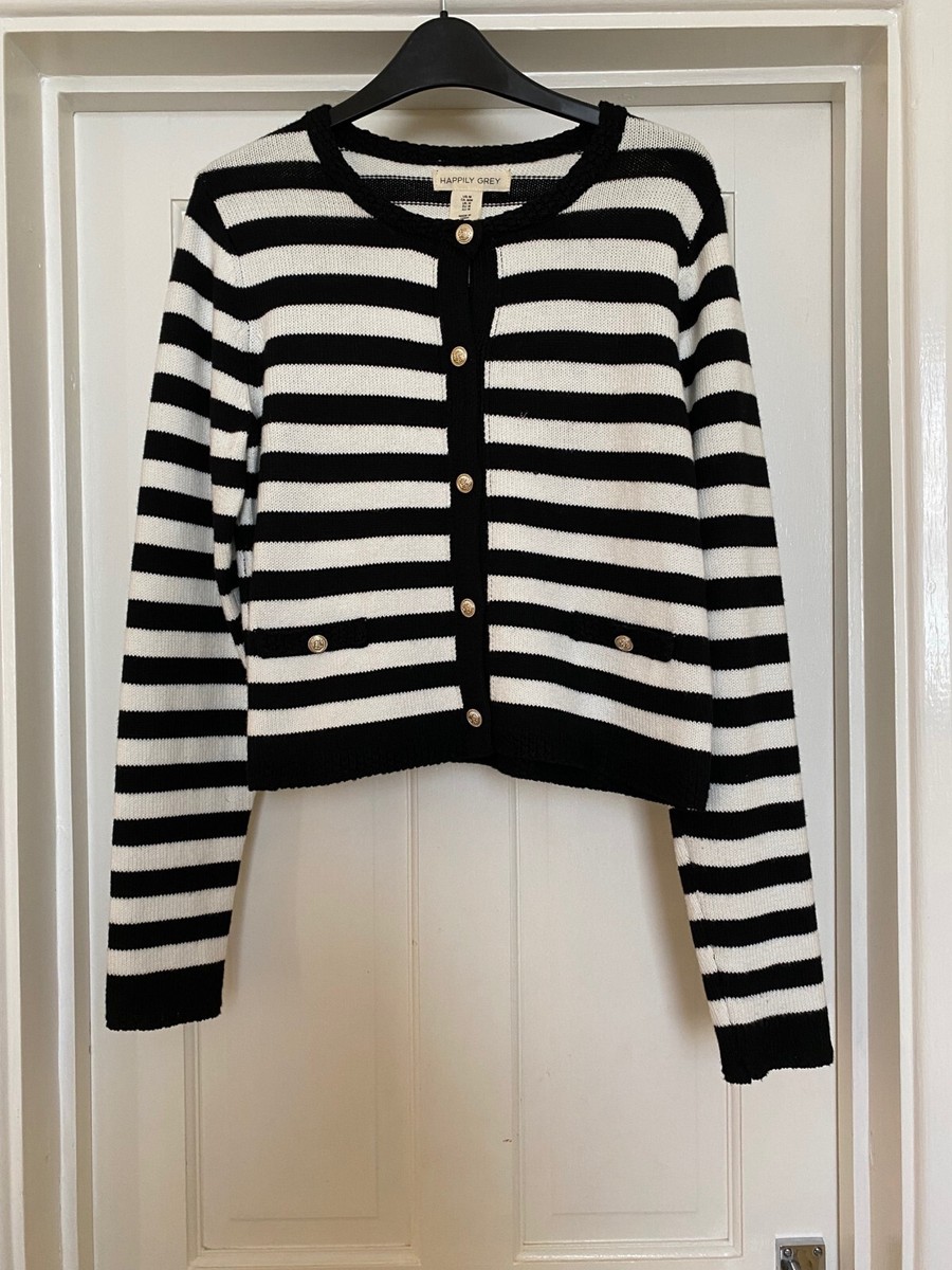 Happily Grey Black White Striped Pattern Size M UK