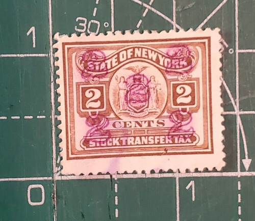 Stato di New York ~ timbro fiscale trasferimento stock ~ 2 ¢ timbro rettangolare marrone ~ c.1936 - Foto 6 di 6